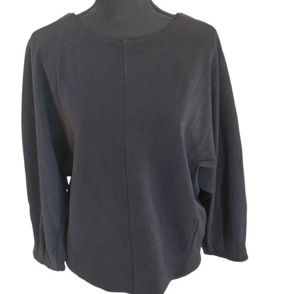 Ann Taylor Womens Round Neck Stretch Long Dolman Sleeve Top Black Size Medium